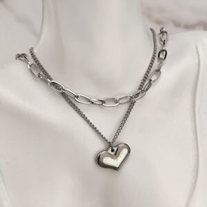Pletena ogrlica sa priveskom srca iz dva dela srebrna