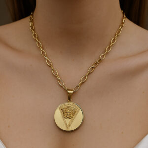 Pletena luksuzna ogrlica sa priveskom pločice