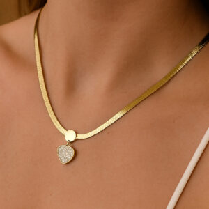 Snake ogrlica sa priveskom srca sa cirkonima zlatna