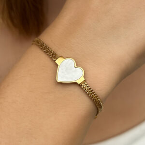 Narukvica sa srcom poludragi kamen zlatna boja