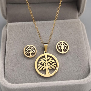 Set ogrlica minđuše drvo života zlatni