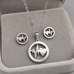 Set ogrlica minđuše srce i puls srebrna boja