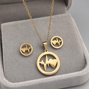 Set ogrlica minđuše srce i puls zlatna boja