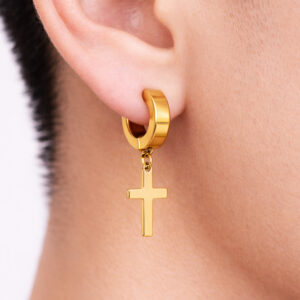 Muške minđuše sa krstom zlatne