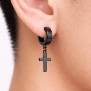 Muške minđuše sa krstom crne