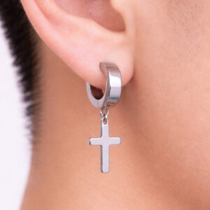 Muške minđuše sa krstom srebrne