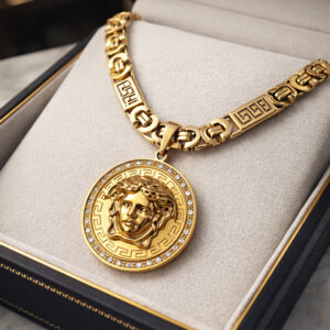 Lanac tigrovo oko sa priveskom meduze zlatna boja