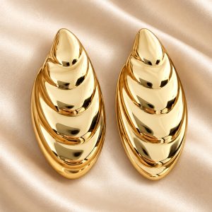 Zlatne minđuše od hirurškog čelika sa reljefnim motivom lista, MIN-35